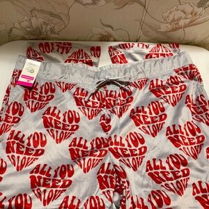 All You Need Is Love Hearts Gray & Red Pajama Pants - Size 2X (44-46) NWT